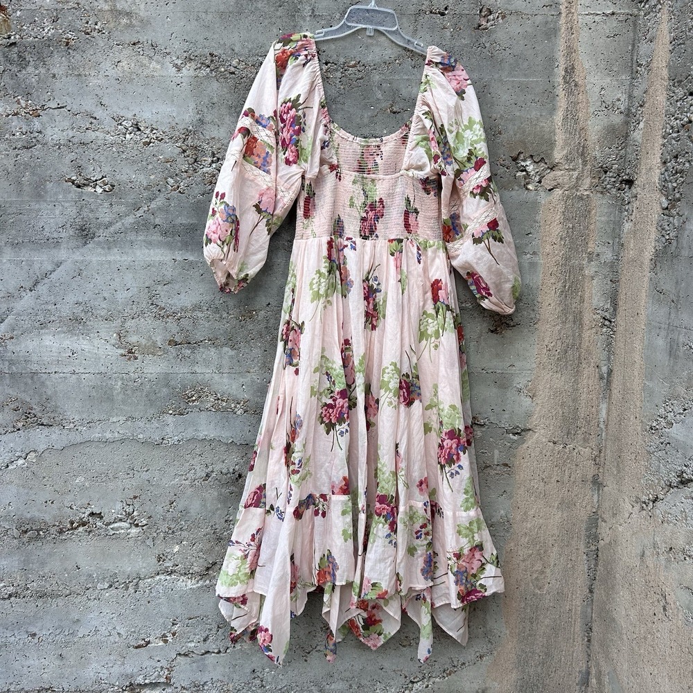 Free People Morning Glory Cotton Floral Cottage Boho Dress Small Tea Combo  XL - Picture 6 of 9